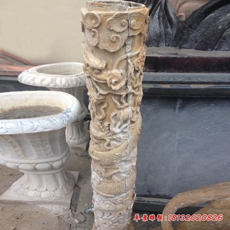 晚霞红小型龙柱雕塑，公园文化柱石雕 (3)