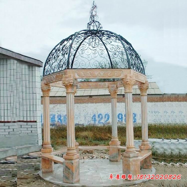 晚霞红圆顶凉亭石雕 公园欧式石亭子