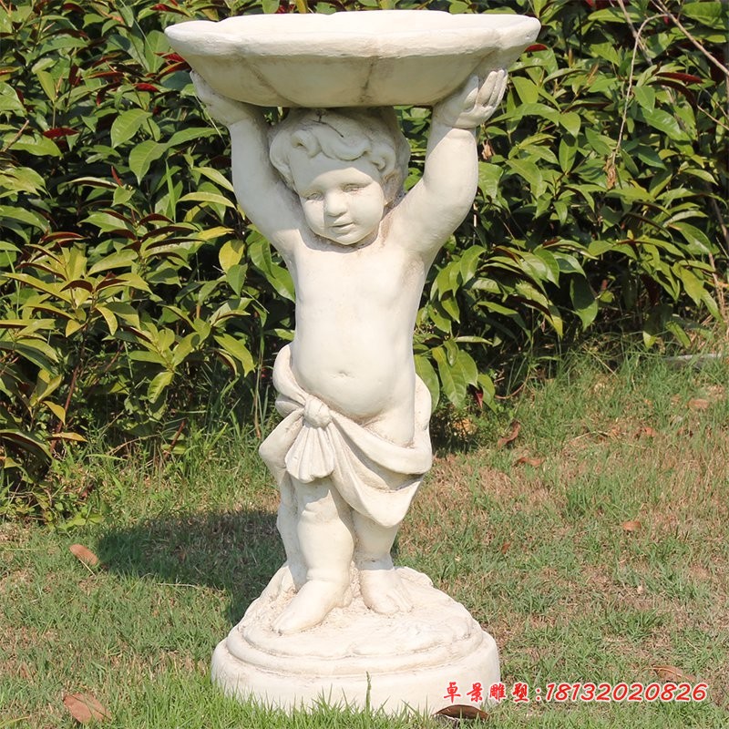 西方小男孩花盆石雕小区汉白玉花盆石雕 