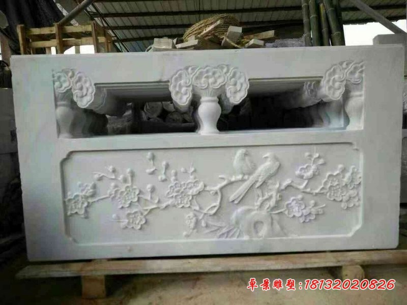 喜上眉梢浮雕栏板，汉白玉走廊栏板石雕 