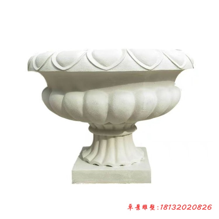 小区花盆石雕汉白玉花盆摆件