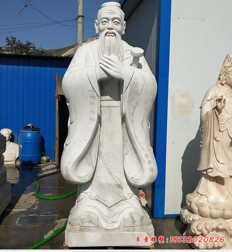 校园汉白玉孔子石雕学校孔子行教像石雕