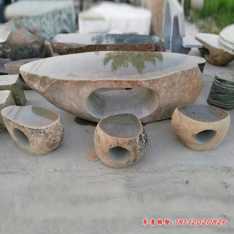 异形桌凳石雕，庭院石雕桌凳