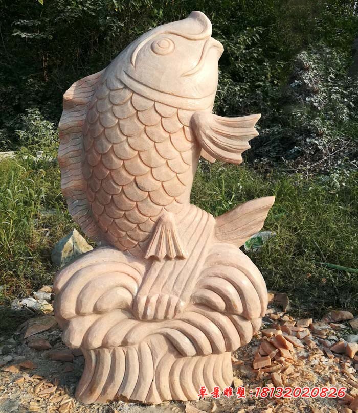 园林石雕鲤鱼 石雕喷水鱼