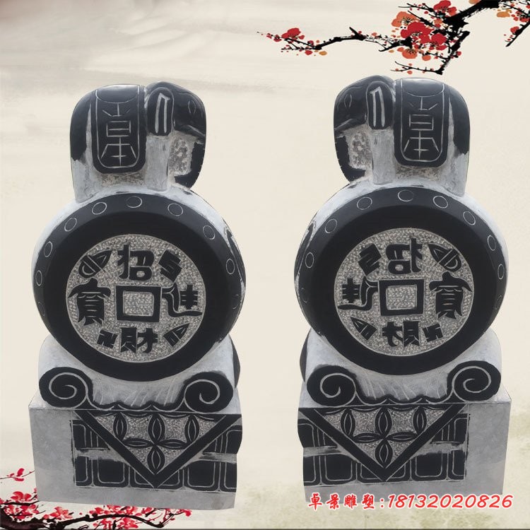 招财进宝门墩石雕 青石仿古大象招财门墩雕塑