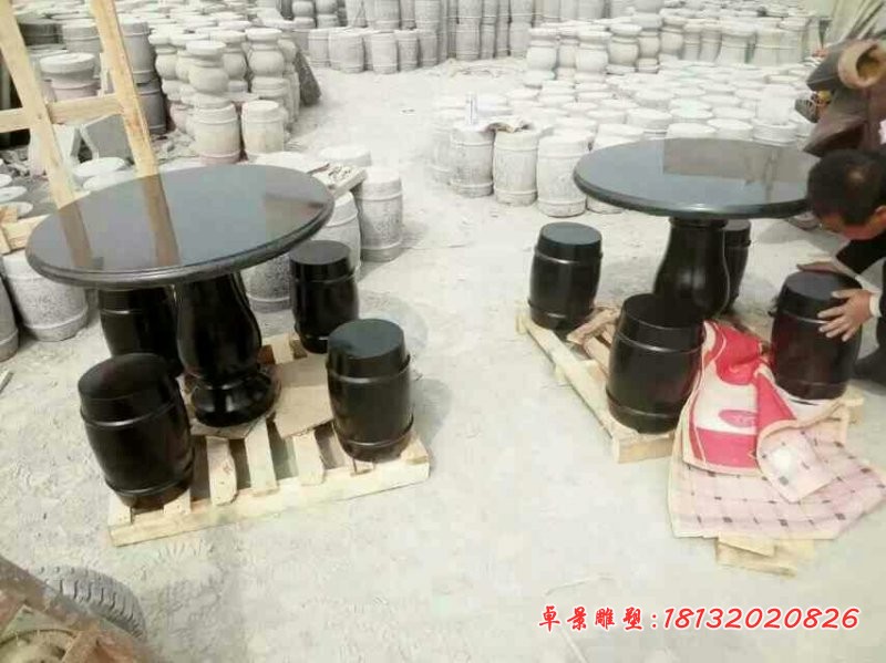 中国黑圆桌凳，公园石雕桌凳