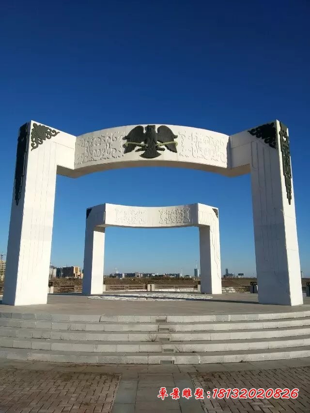 汉白玉石雕景观门雕塑