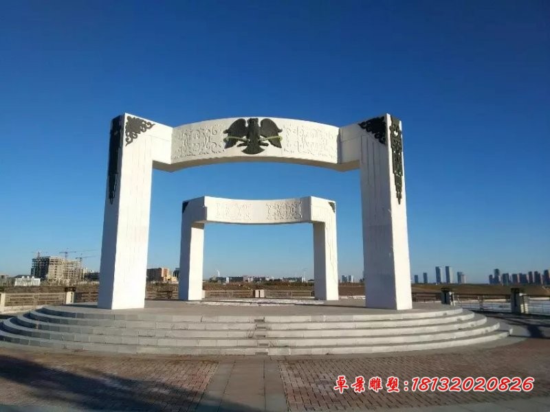 汉白玉石雕景观门雕塑 