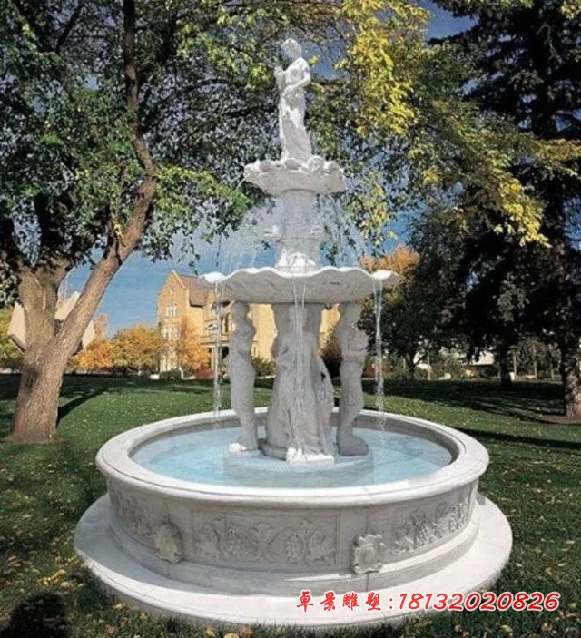 汉白玉石雕喷泉，西方人物喷泉雕塑