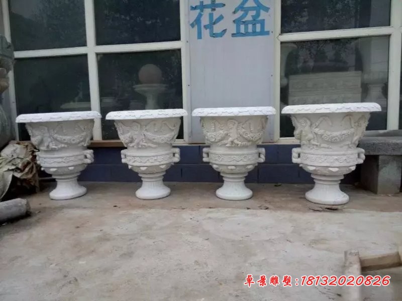 花盆，汉白玉花盆石雕