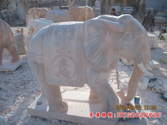 吉祥如意大象，晚霞红大象石雕