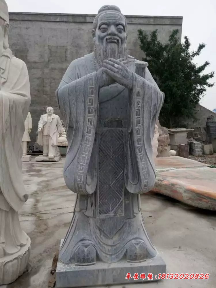 孔子石雕，青石孔子雕塑，校园名人雕塑