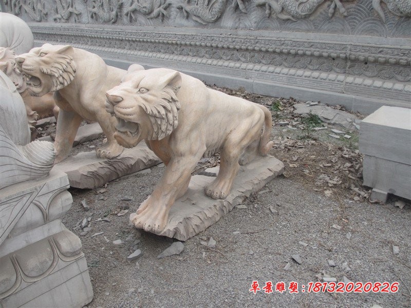 老虎石雕，晚霞红老虎雕塑 (1)