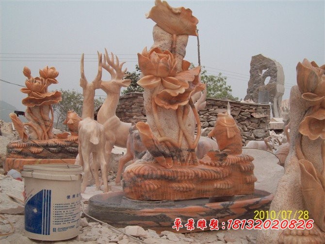 莲年有鱼石雕，连年有余喷泉雕塑