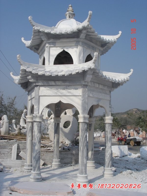 凉亭石雕，石头亭子，六角凉亭