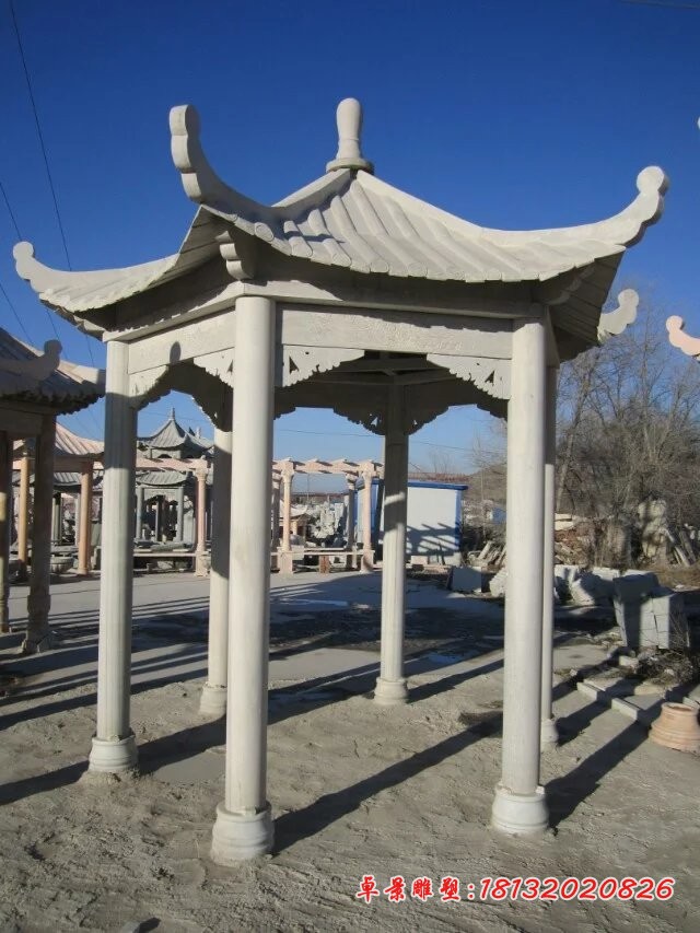 六角凉亭，石雕亭子