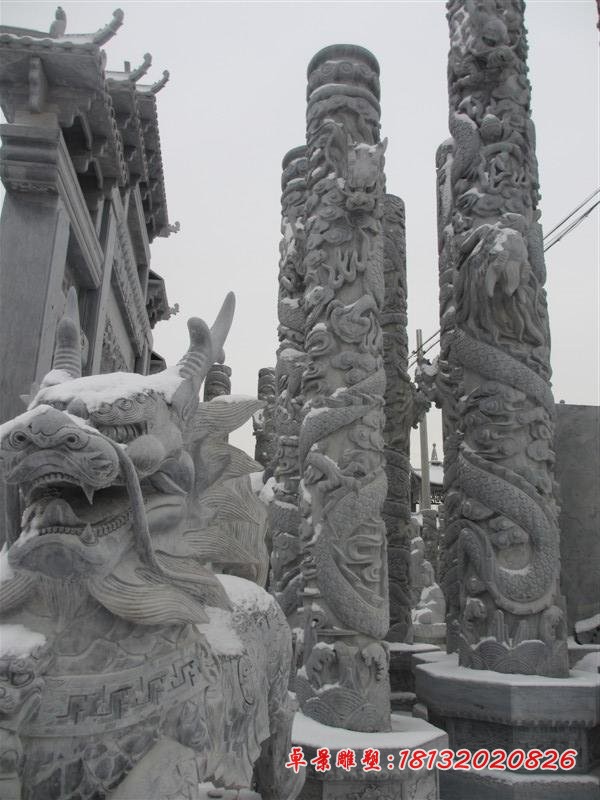 龙柱石雕，大理石盘龙柱 