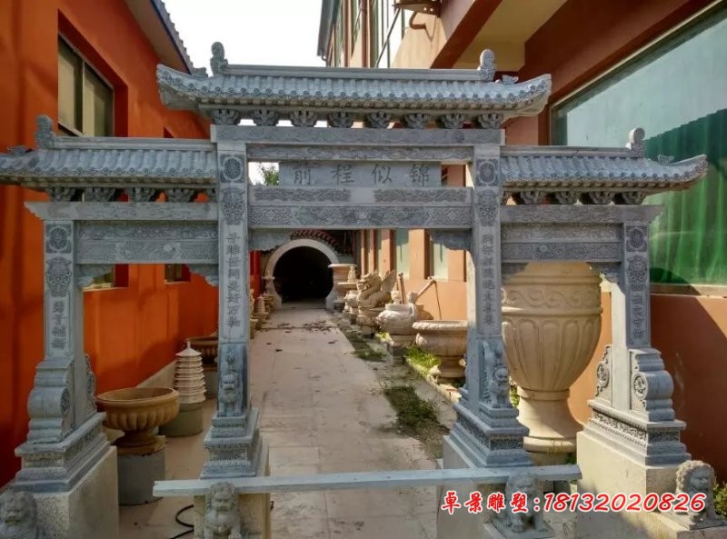 牌坊石雕，青石牌坊雕塑