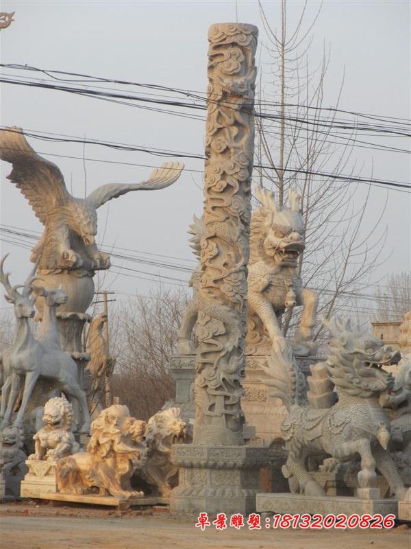 蟠龙柱石雕，盘龙柱石雕