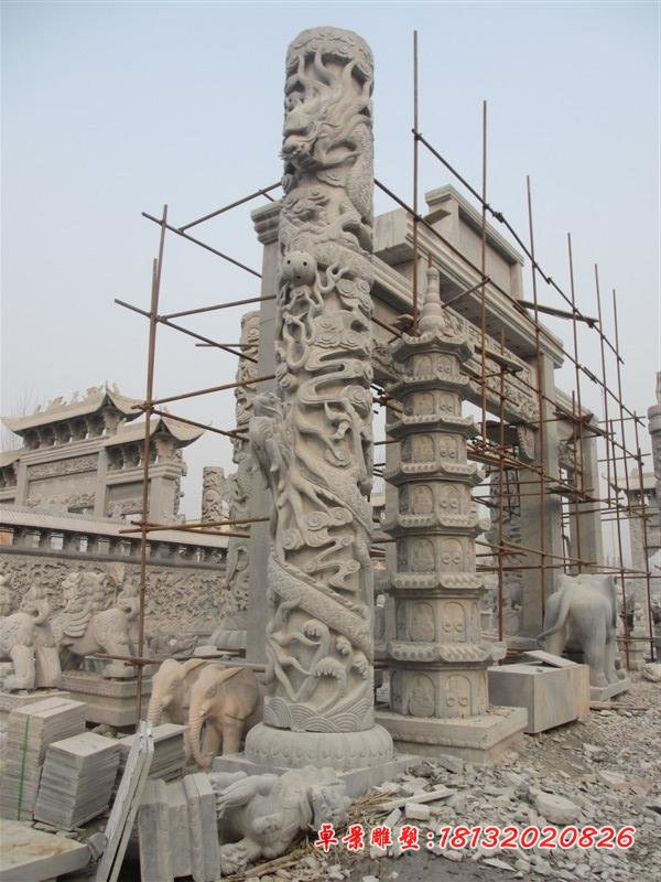 蟠龙柱石雕，盘龙柱石雕