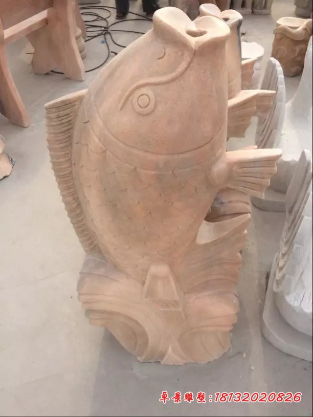 喷泉鱼石雕，石头鱼雕塑