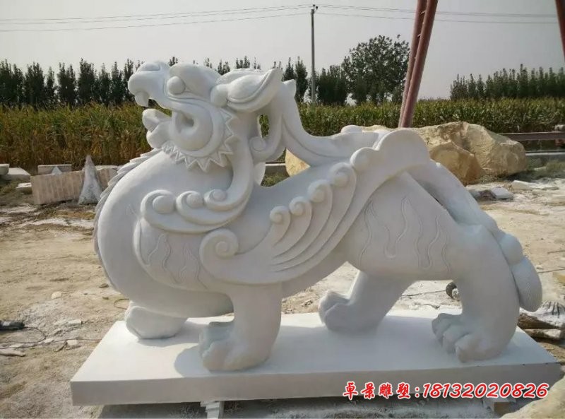 貔貅石雕，汉白玉貔貅雕塑