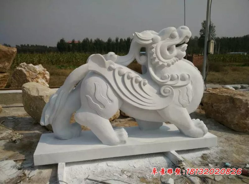 貔貅石雕，汉白玉貔貅雕塑