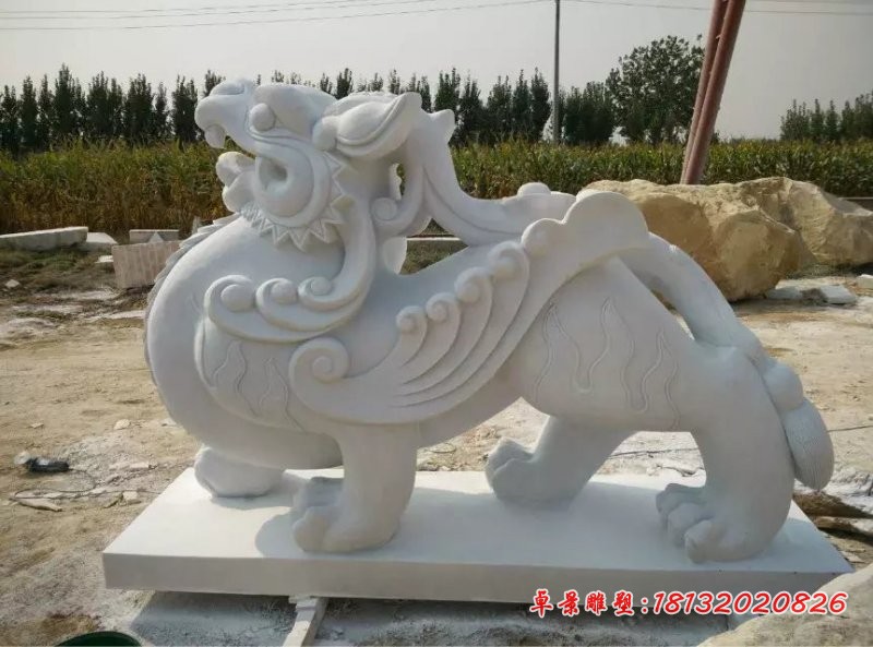 貔貅石雕，汉白玉貔貅雕塑 