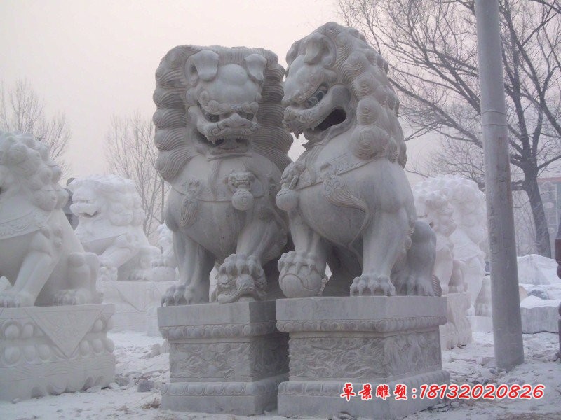 狮子石雕，汉白玉狮子雕塑，门狮石雕 