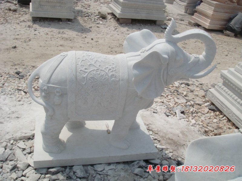 石雕大象，汉白玉大象石雕
