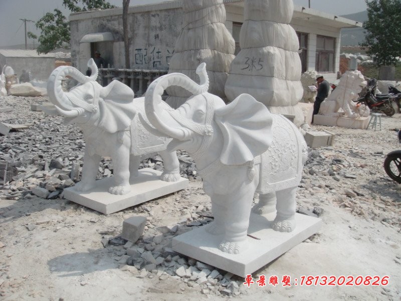 石雕大象，汉白玉大象石雕 