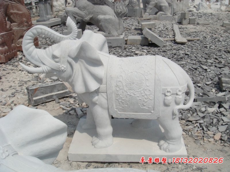 石雕大象，汉白玉大象石雕 