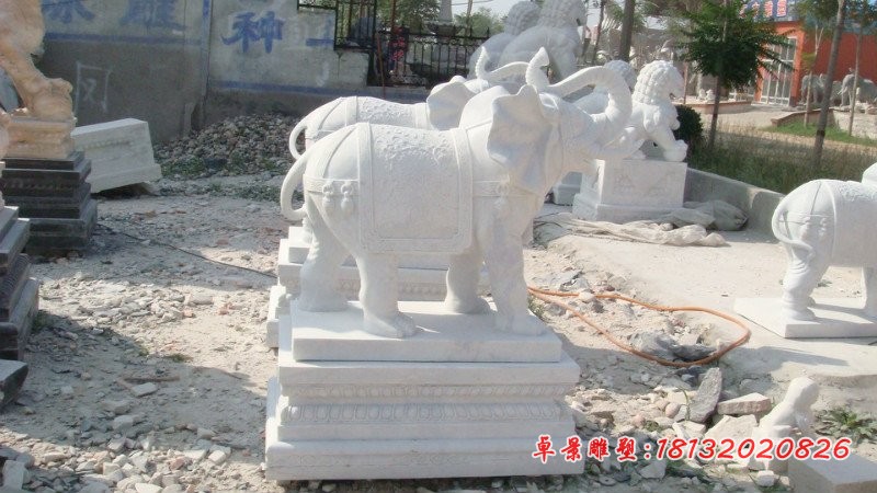 石雕大象，汉白玉大象石雕