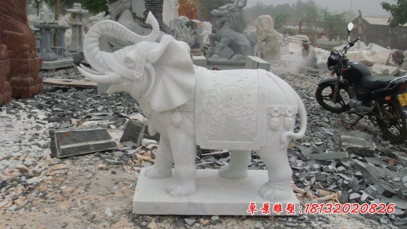 石雕大象，汉白玉大象石雕