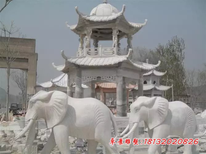 石雕大象，汉白玉大象石雕