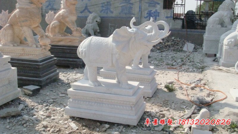 石雕大象，汉白玉大象石雕