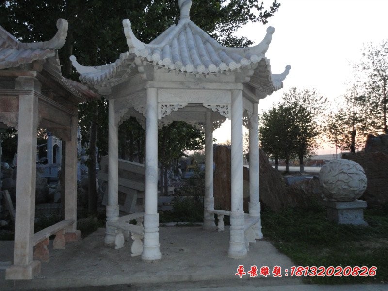 石雕凉亭，大理石六角凉亭