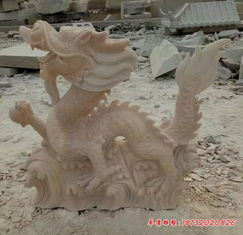 石雕龙，晚霞红龙雕塑