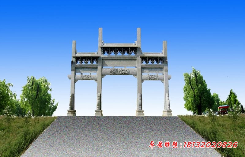石雕牌坊，道路牌坊雕塑