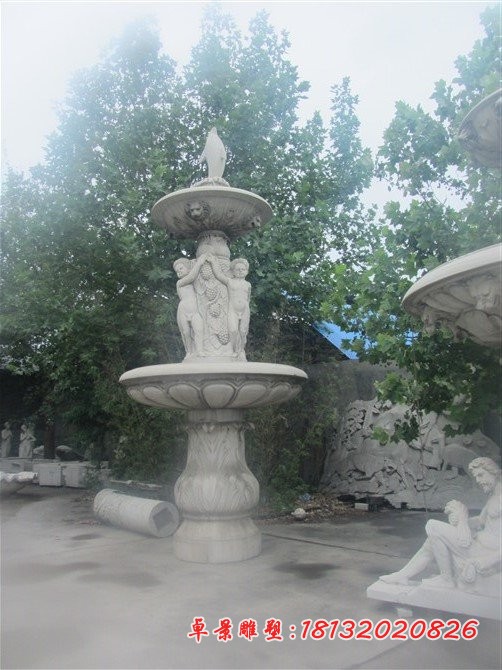 石雕喷泉，大理石西方人物喷泉 