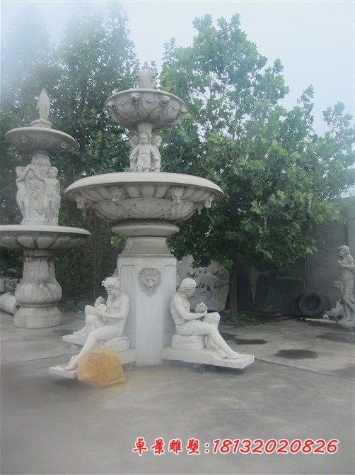 石雕喷泉，大理石西方人物喷泉 