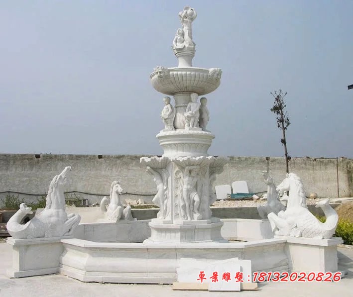 石雕喷泉，汉白玉喷泉雕塑