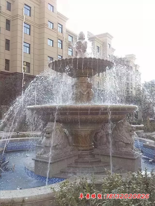 石雕喷泉，两层喷泉石雕