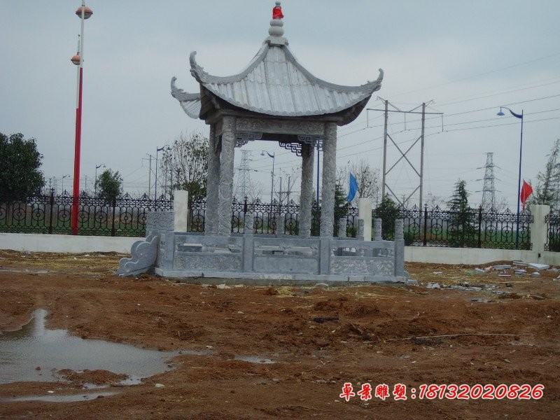 石雕亭子，青石四角凉亭