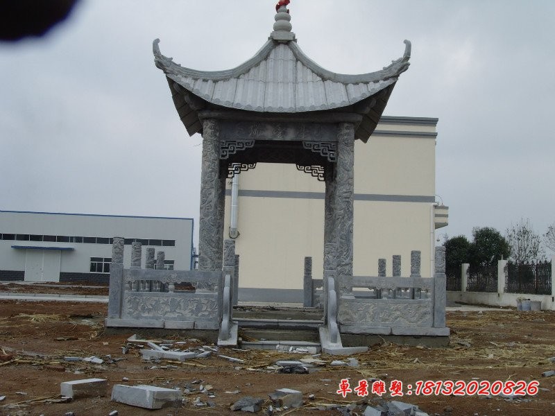 石雕亭子，青石四角凉亭 