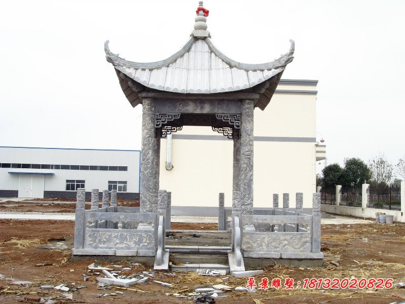 石雕亭子，青石四角凉亭 