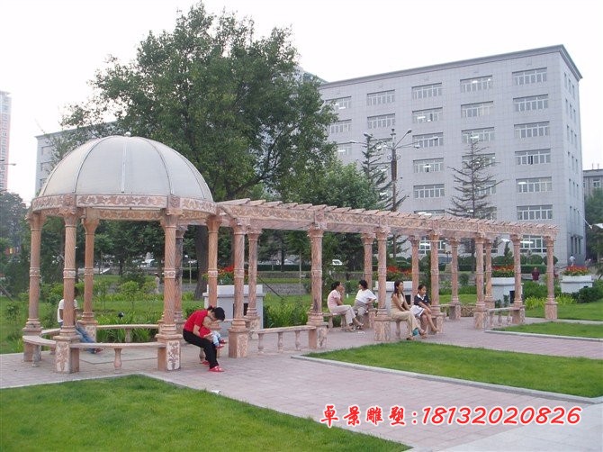 石雕长廊，晚霞红走廊雕塑