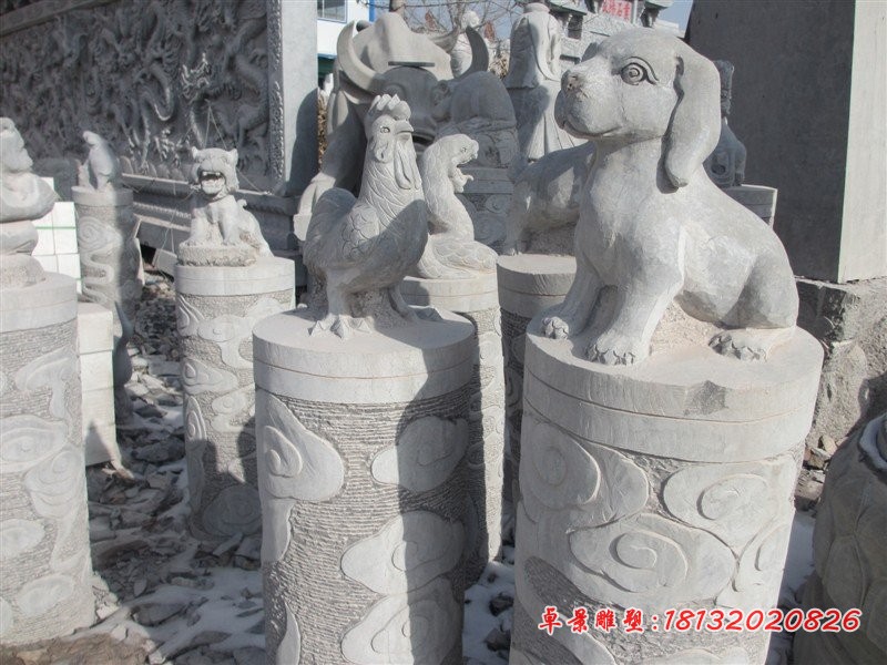 石雕柱子，十二生肖石柱雕塑 (5)