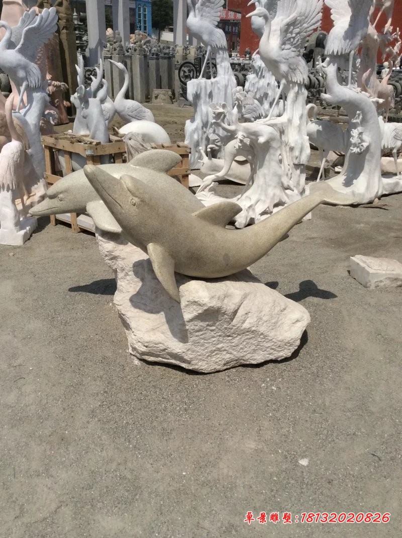 石头海豚雕塑，动物石雕
