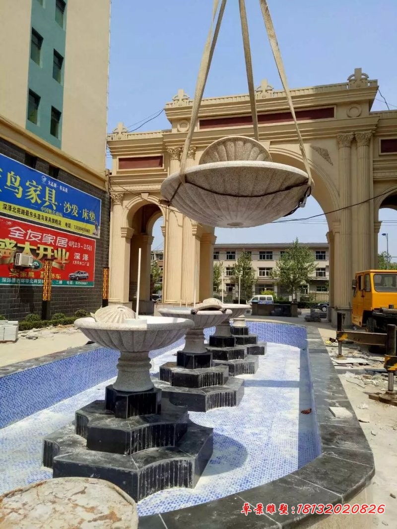 石头喷水盆，石雕跌水盆 